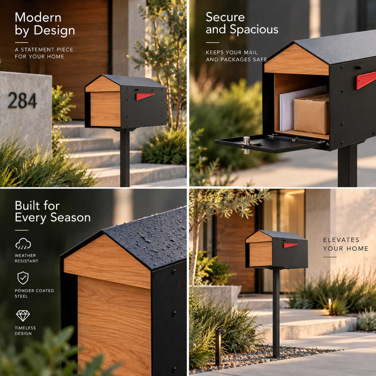 Calvin - Modern Mid-Century Post Mounted Mailbox with Lock