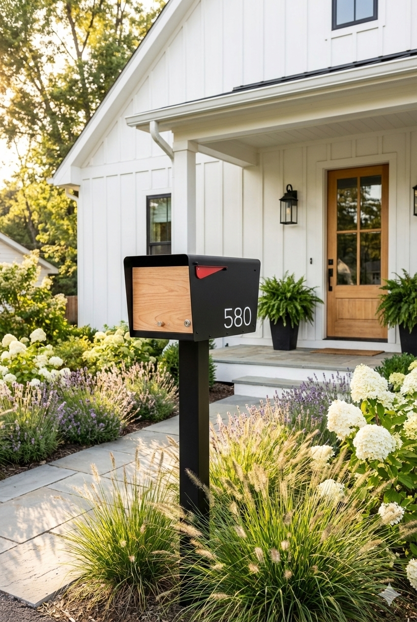 Charles - Modern Mid-Century Post Mounted Mailbox with Lock