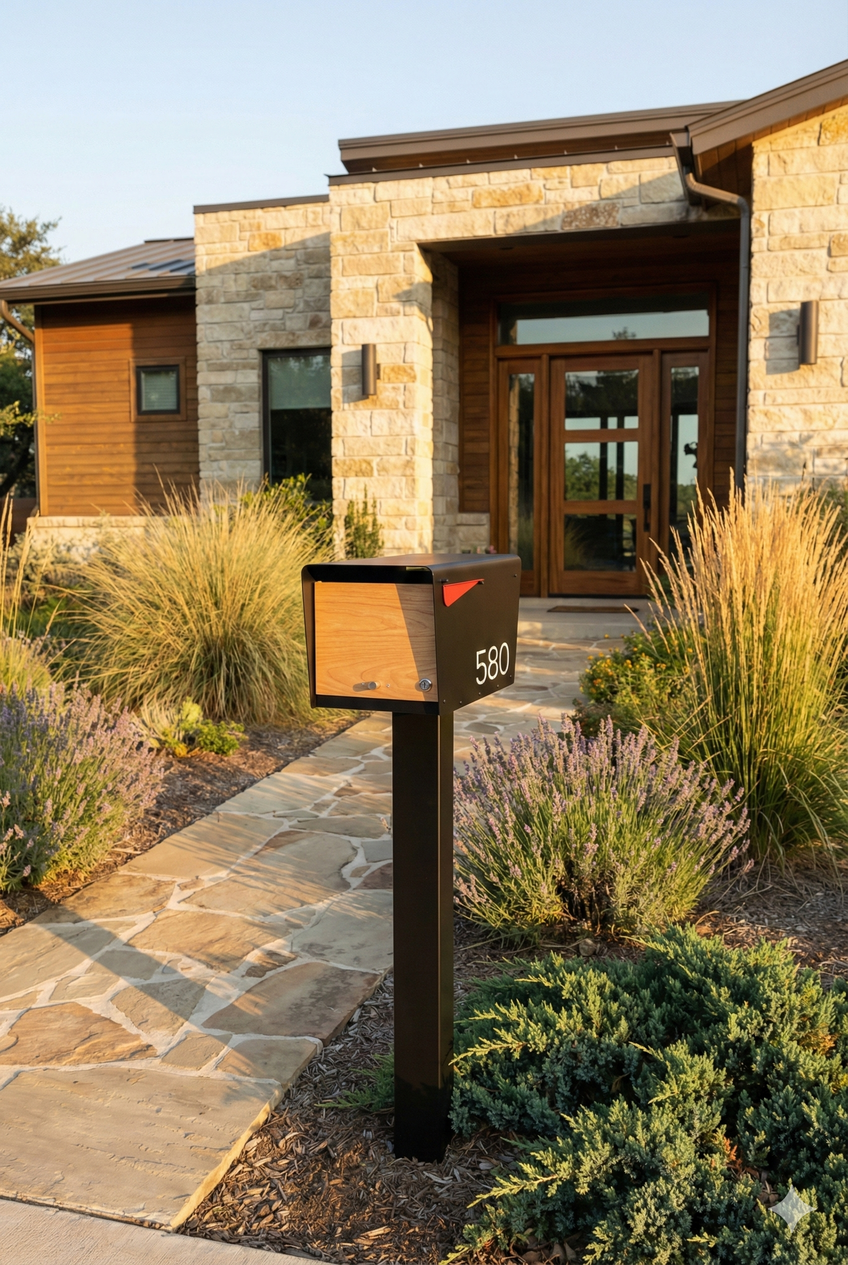 Charles - Modern Mid-Century Post Mounted Mailbox with Lock