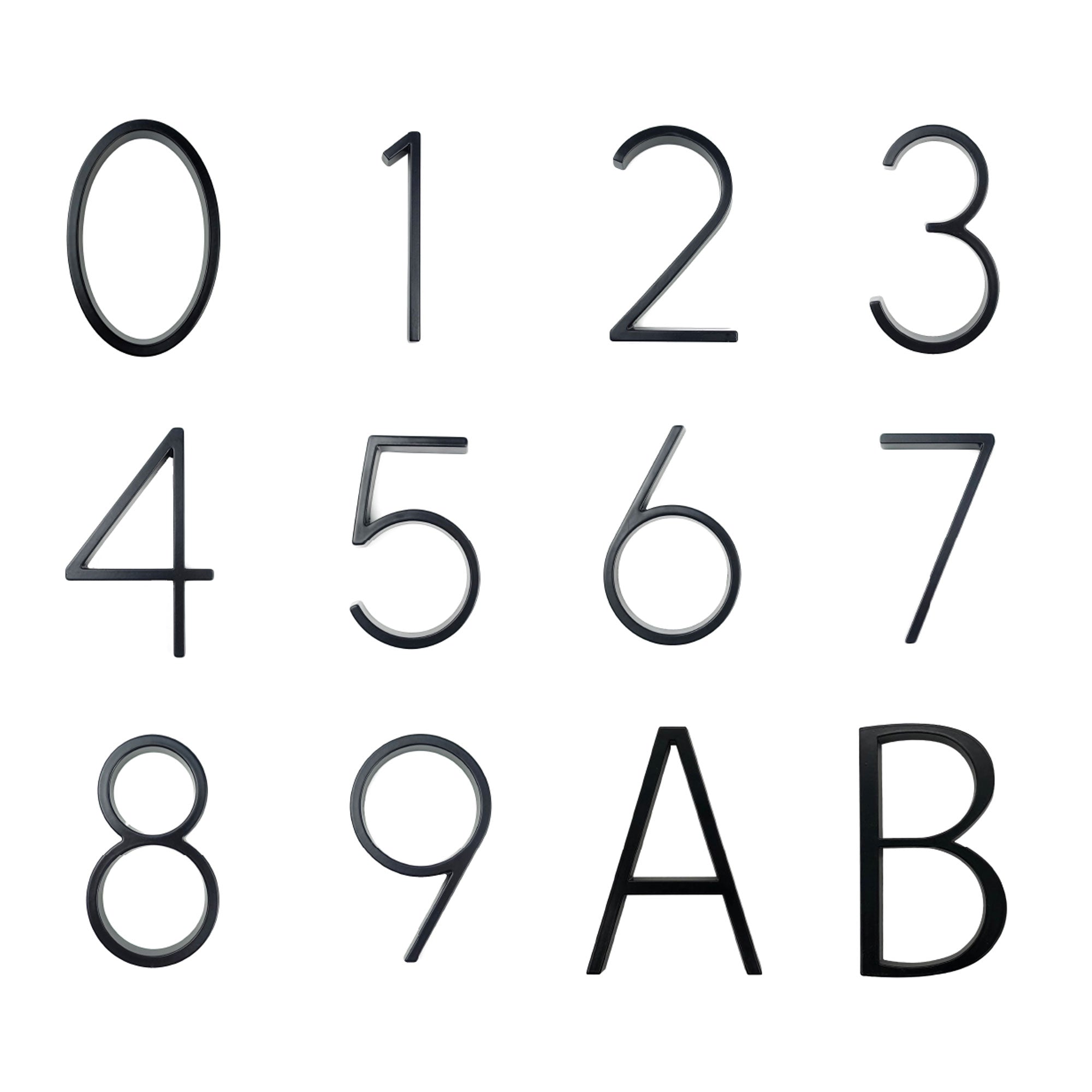 Modern House Numbers - Black, Floating and Flush Mount